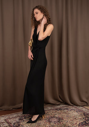 Knot Front Maxi Dress in Embellished Black