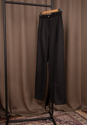 Women's High Waisted Wide Leg Trousers in Bengal Stripe Black