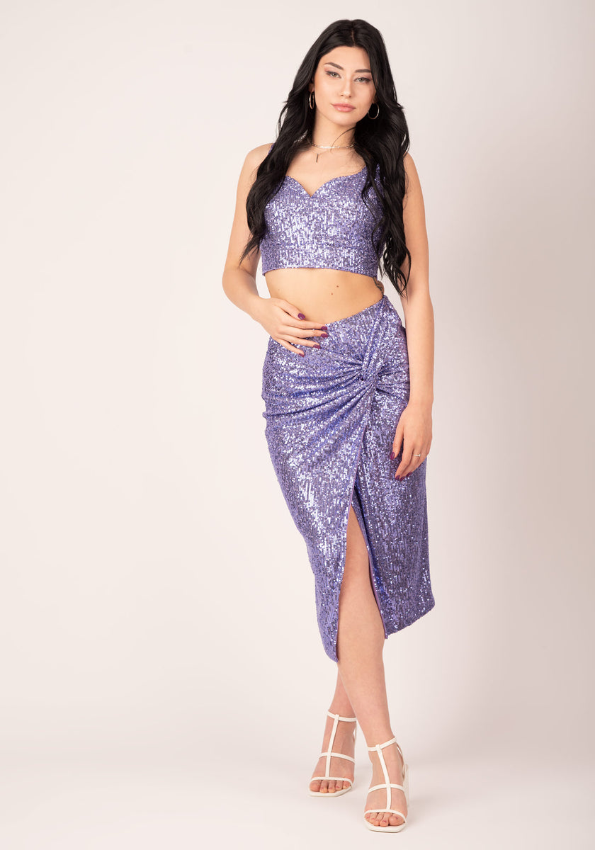 スカート Nervi Sequined Purple Midi Skirt With Front Knot Nervi Sequined Purple Midi Skirt With Front Knot | ModeSens
