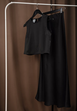 Women's Satin Bias Cut Maxi Skirt in Black