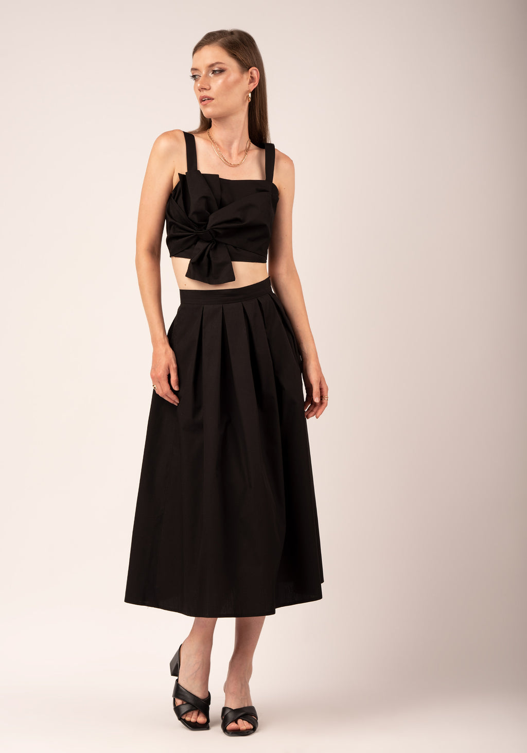 Women's Cotton Poplin High Waist Flare Skirt in Black