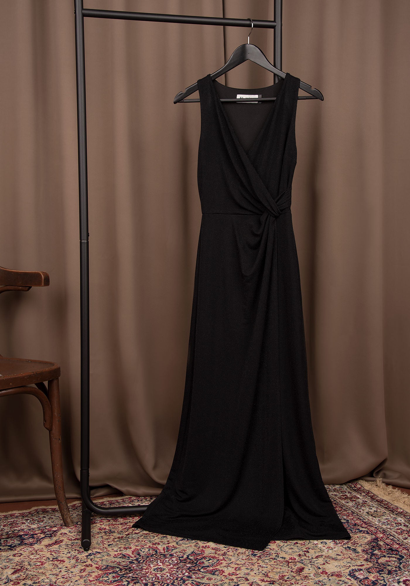 Knot Front Maxi Dress in Embellished Black