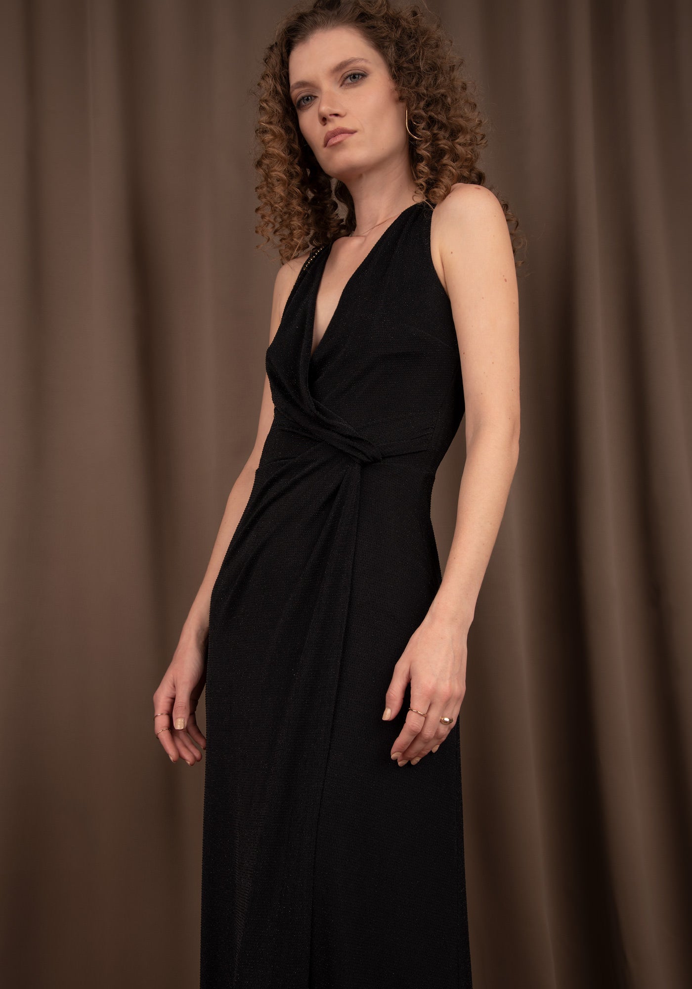 Knot Front Maxi Dress in Embellished Black F Knot Front Maxi Dress in Embellished Black F