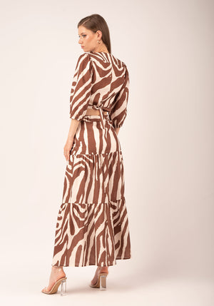 Women's Tiered Linen Maxi Skirt in Zebra