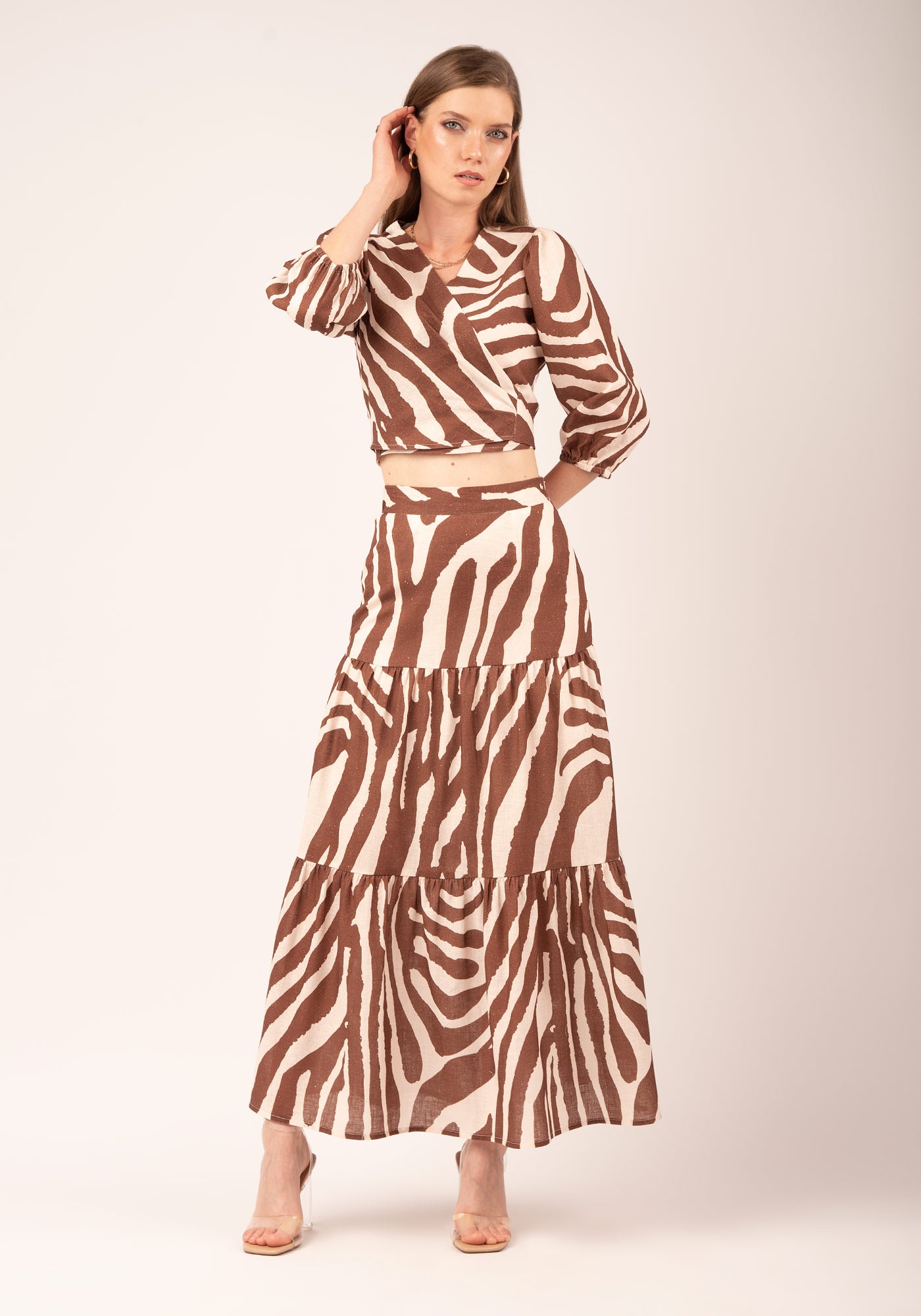 Women's Tiered Linen Maxi Skirt in Zebra