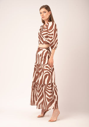 Women's Tiered Linen Maxi Skirt in Zebra