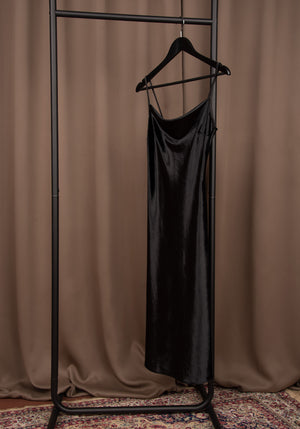 Velvet Slip on Midi Dress in Black