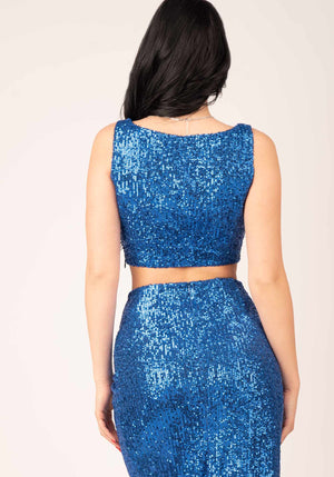 Sweetheart Crop Top in Blue Sequins