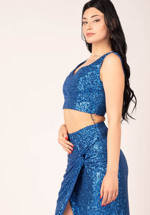 Sweetheart Crop Top in Blue Sequins