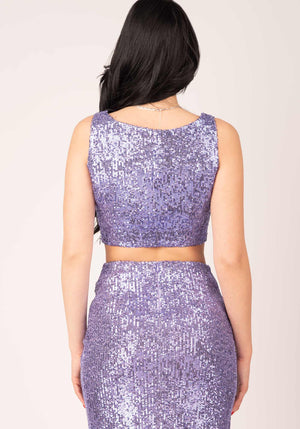 Sweetheart Crop Top in Purple Sequins