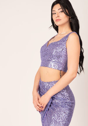 Sweetheart Crop Top in Purple Sequins