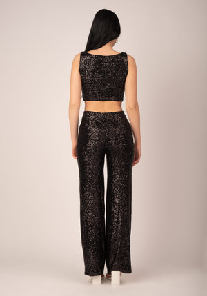 Taille Haute Wide Leg Trousers in Black Sequins