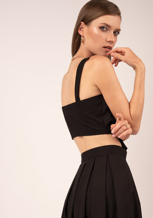 Women's Bow Crop Top in Black Cotton Poplin