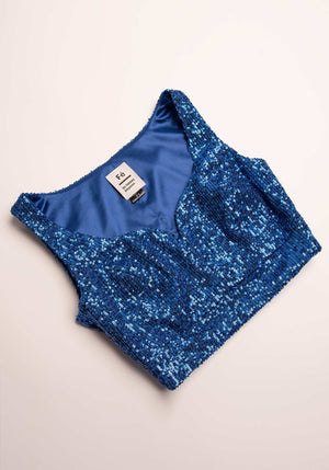 Sweetheart Crop Top in Blue Sequins