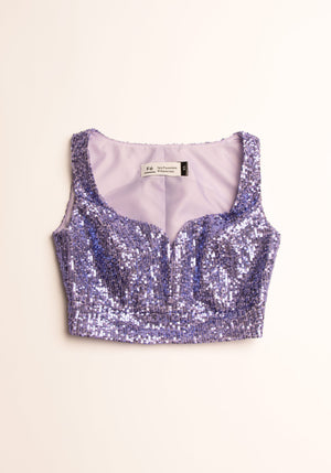 Sweetheart Crop Top in Purple Sequins
