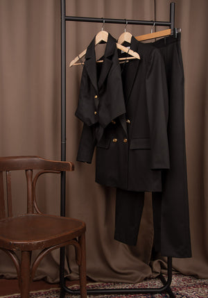 Open Back Women's Tailored Waistcoat in Bengal Stripe Black