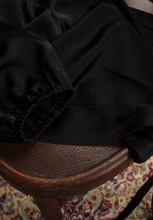 Women's Satin Wrap Front Top in Black