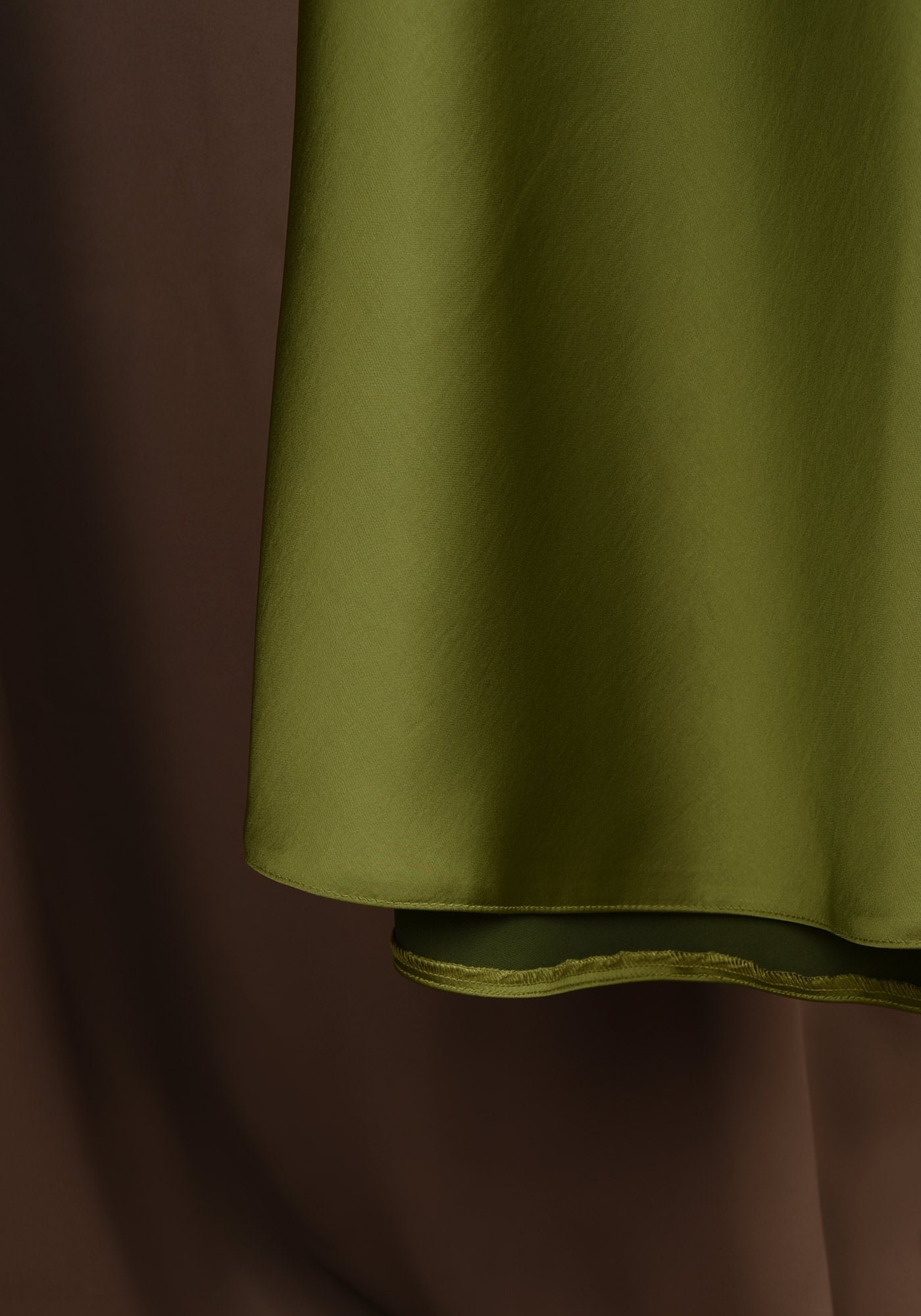 Women's Satin Bias Cut Maxi Skirt in Moss green