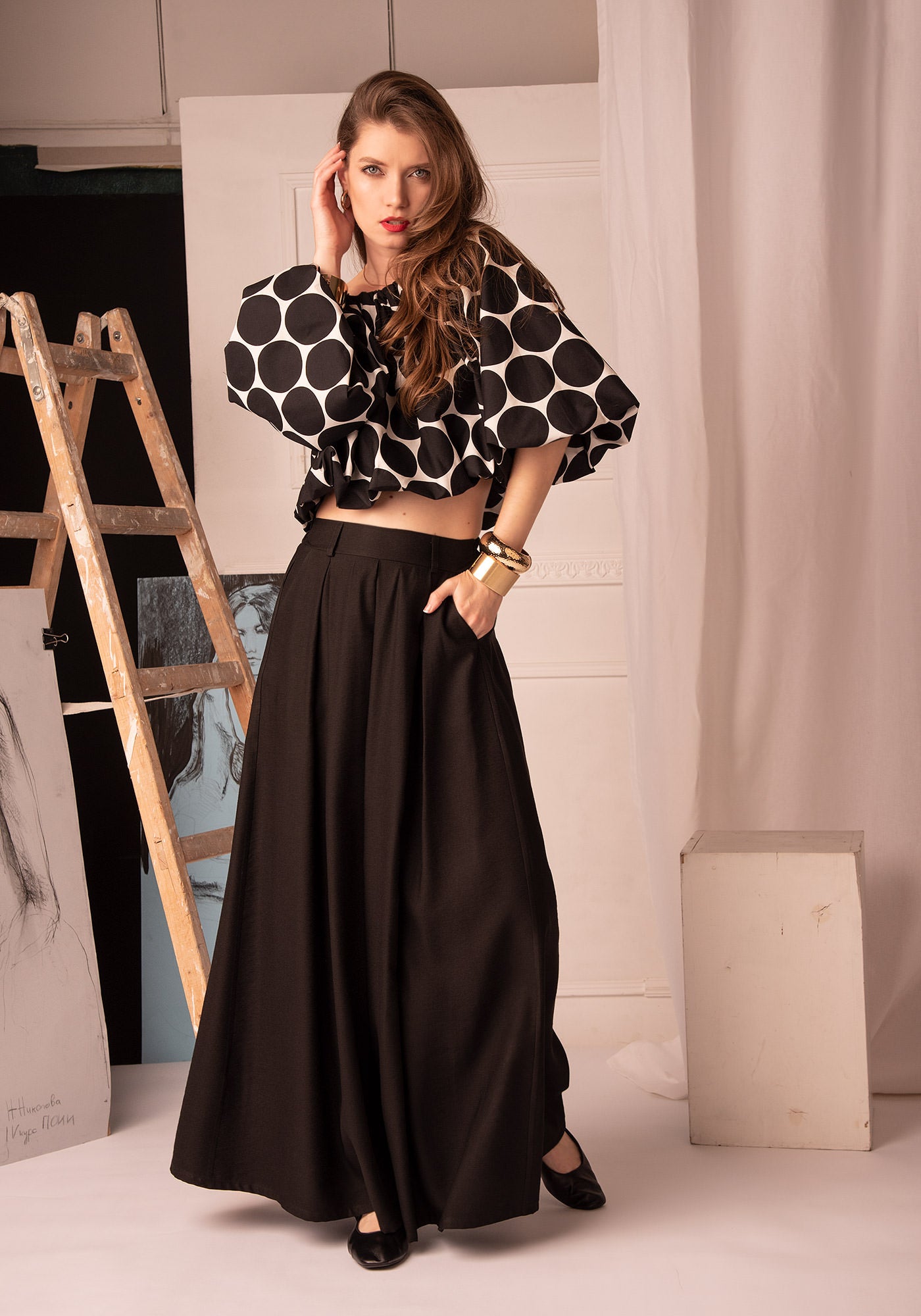 Women's Pleated Pantskirt in Black