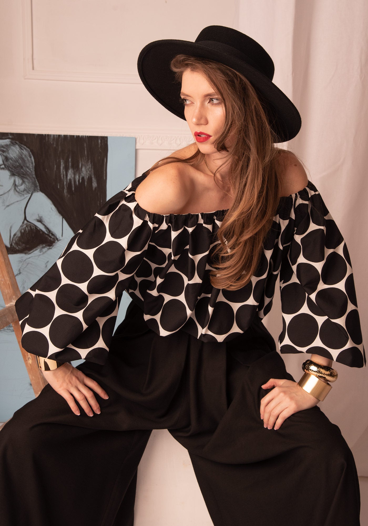 Women's Cloud Cotton Top in Polka dot