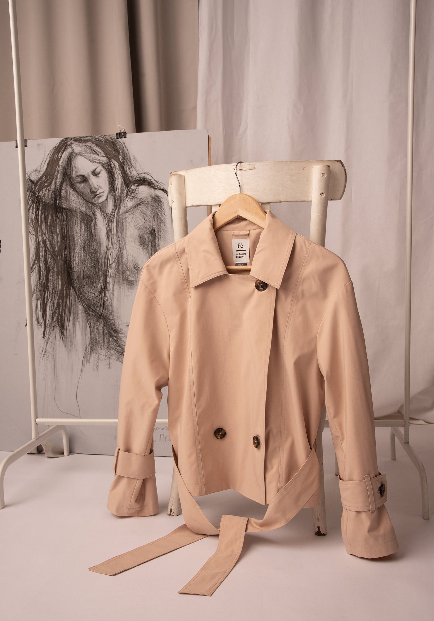 Women's Cropped Trench Coat in Beige