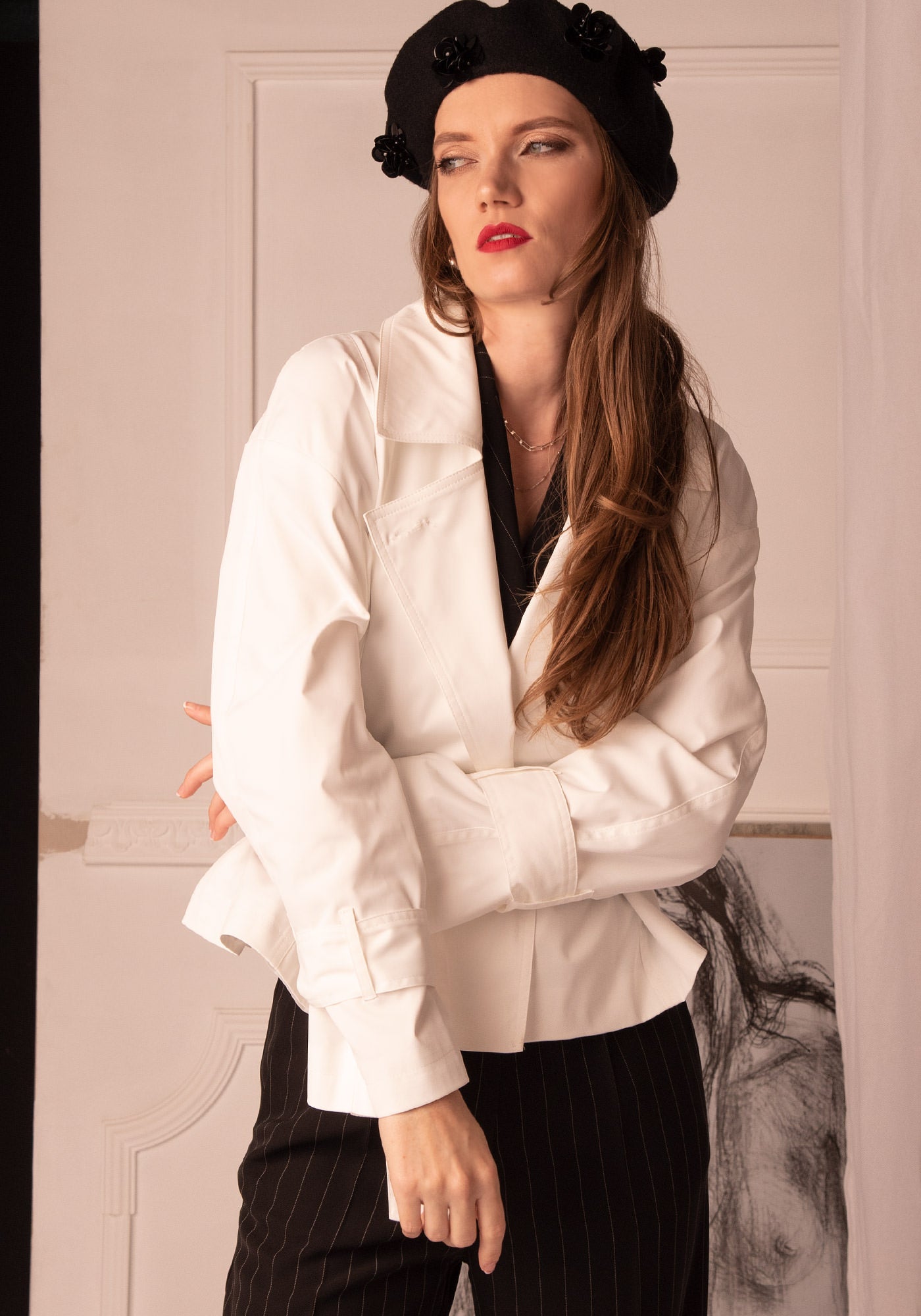 Women's Cropped Trench Coat in White