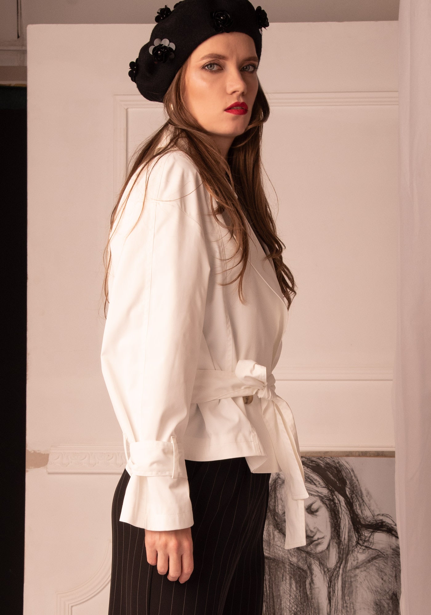 Women's Cropped Trench Coat in White