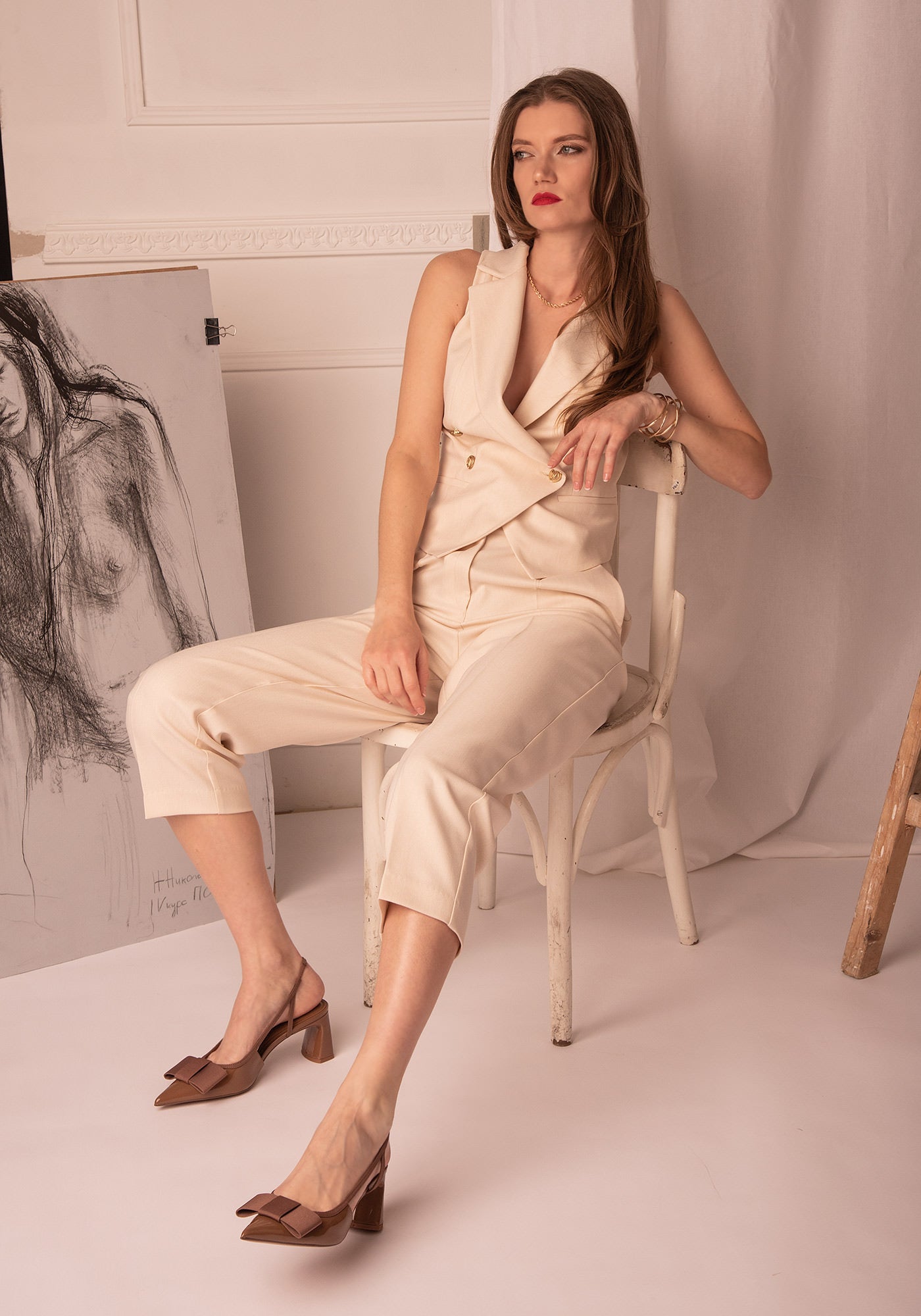 Women's Cropped Trousers in Champagne
