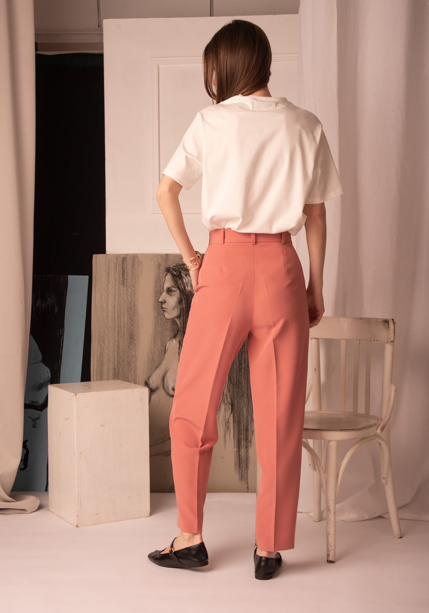 Women's High Waisted Relaxed Trousers in Terracotta Blush
