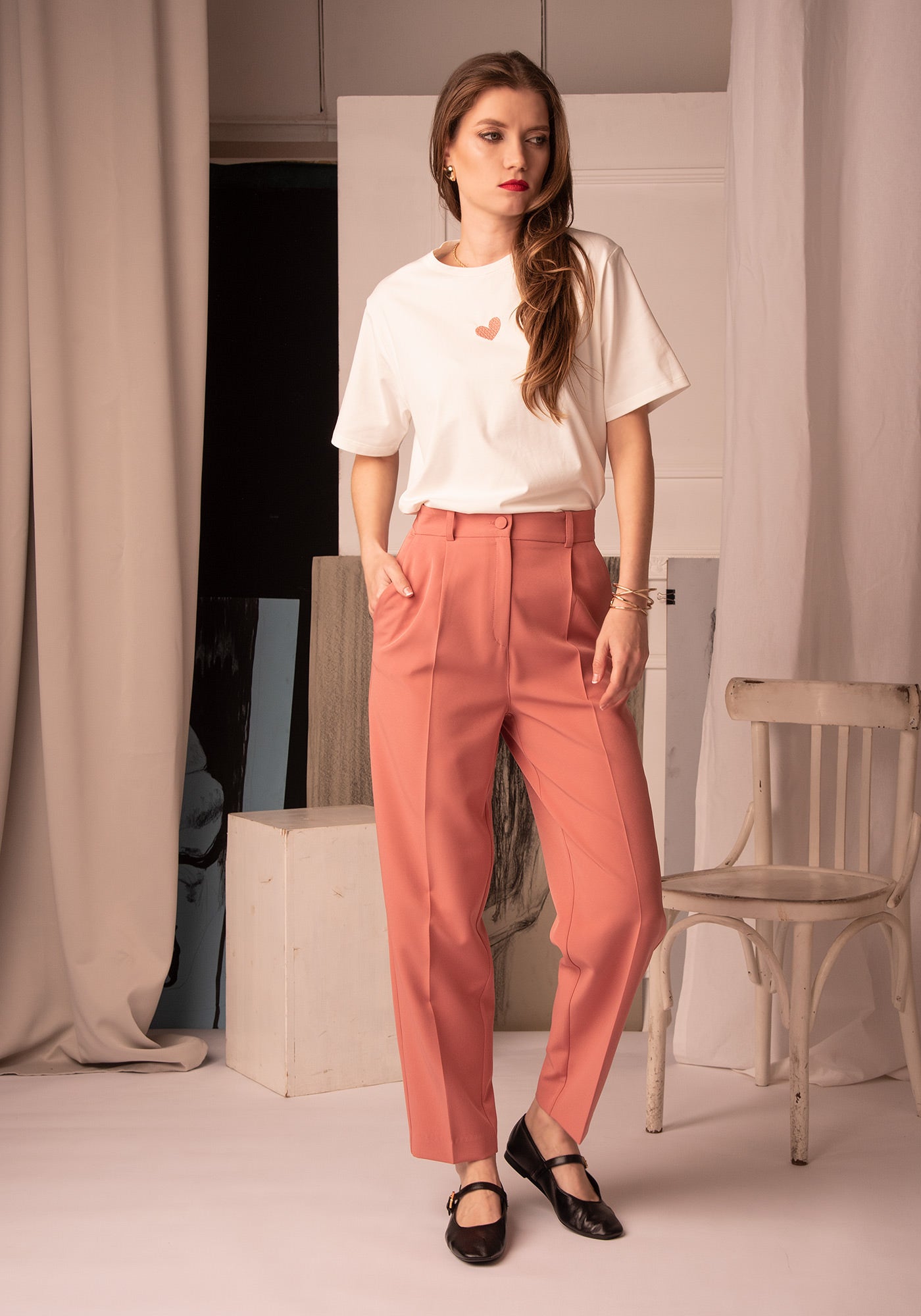 Women's High Waisted Relaxed Trousers in Terracotta Blush
