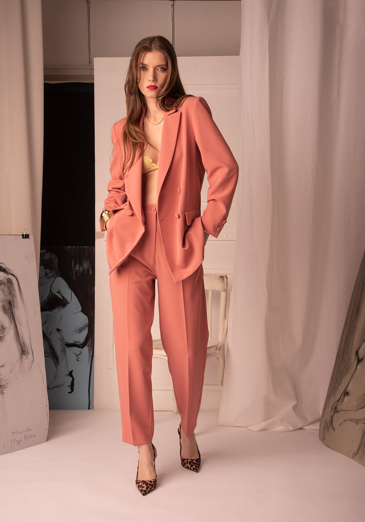 Women's High Waisted Relaxed Trousers in Terracotta Blush