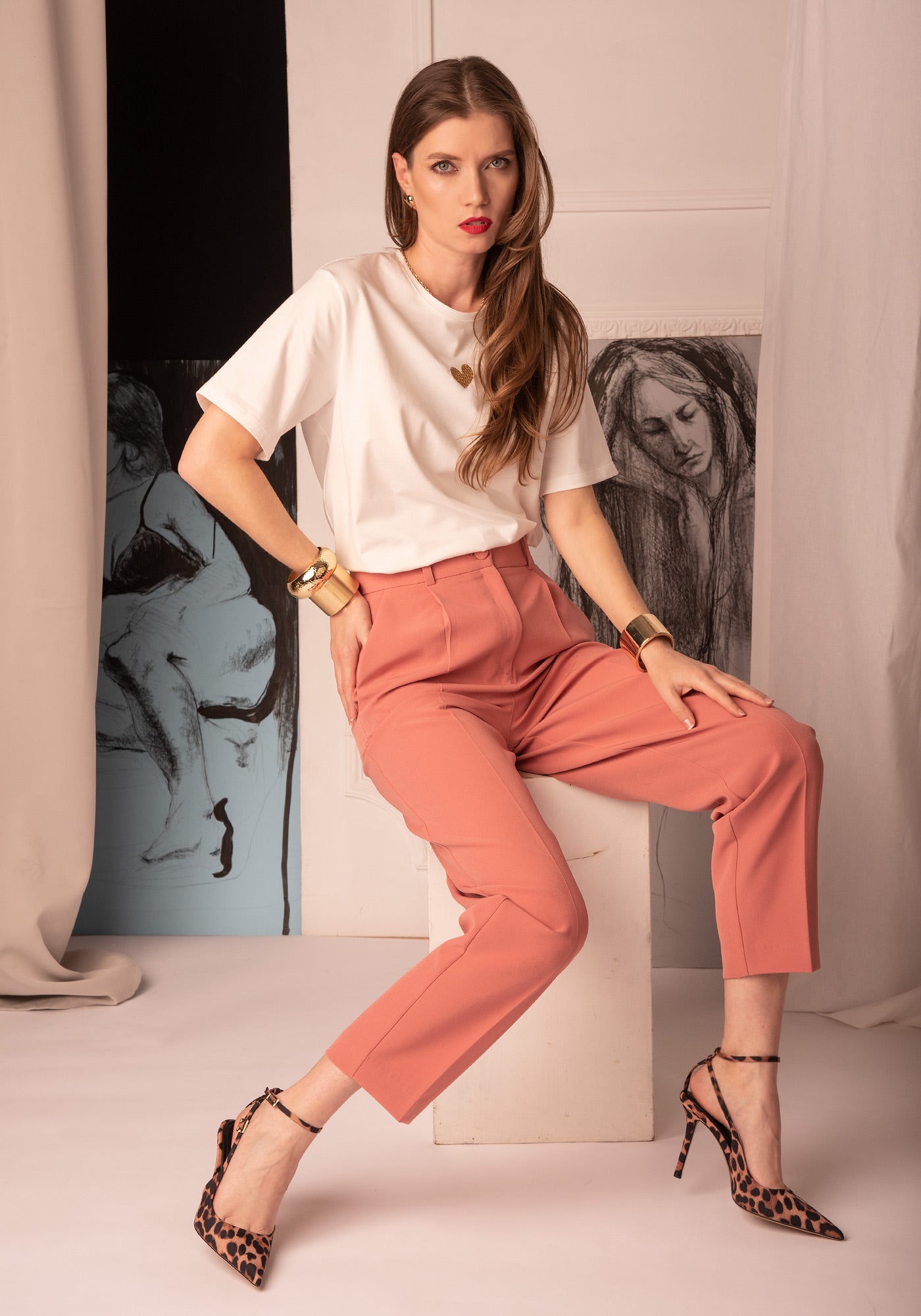 Women's High Waisted Relaxed Trousers in Terracotta Blush