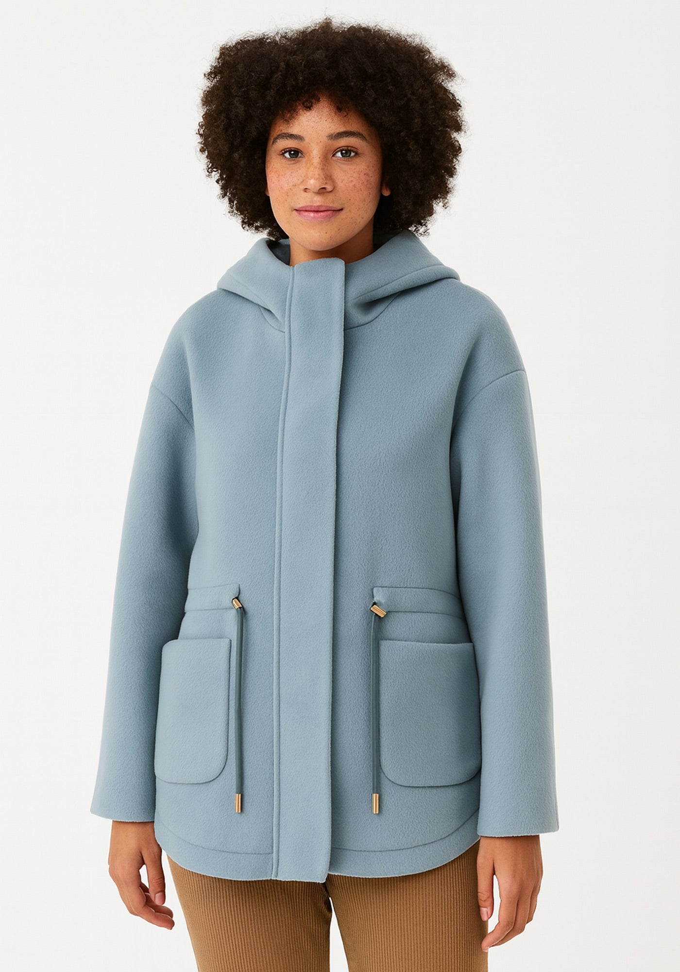 Fé Wool-Blend Hooded Coat in Dusty Blue