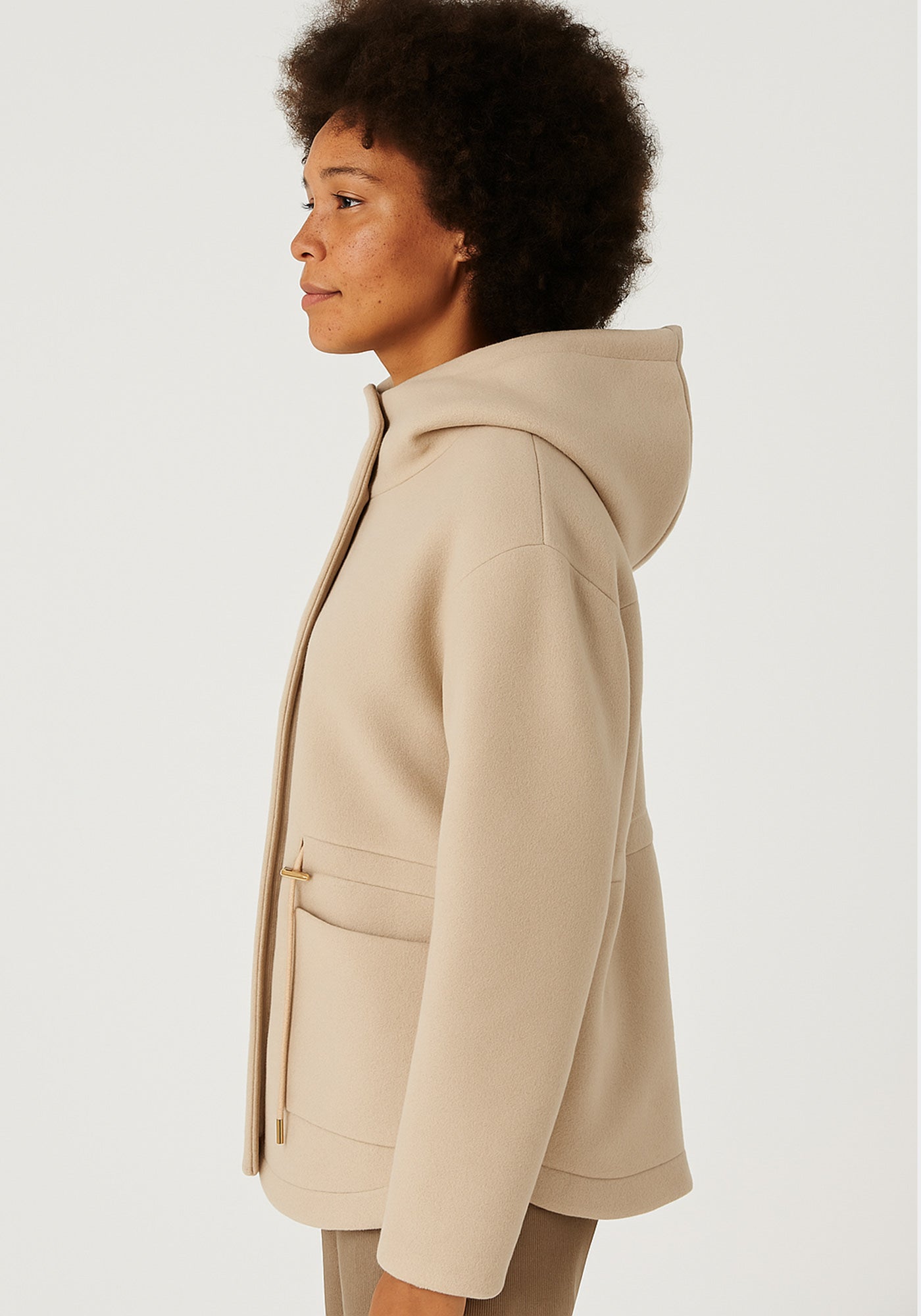 Fé Wool-Blend Hooded Coat in Beige