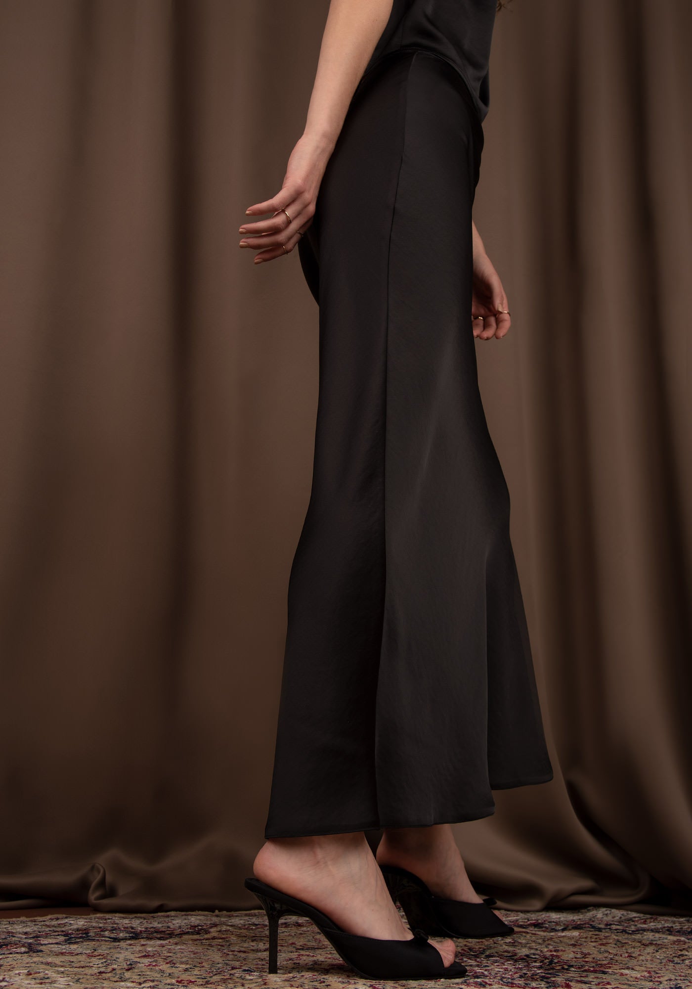 Women's Satin Bias Cut Maxi Skirt in Black