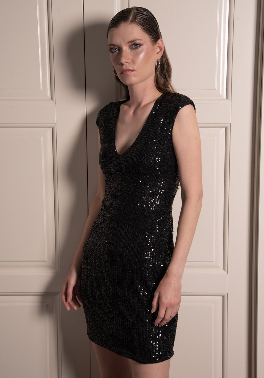 Fé Mini Dress in Black Sequins