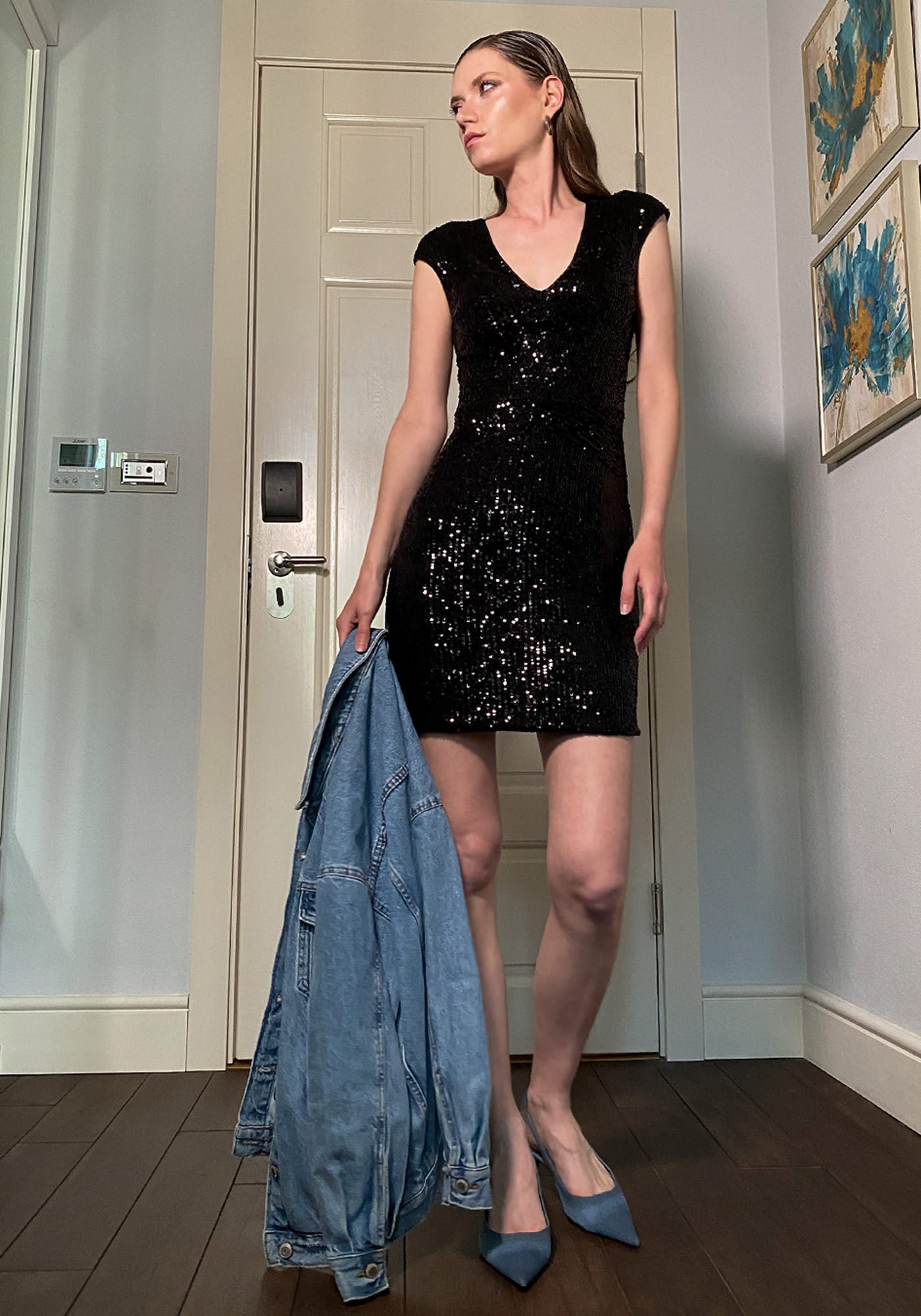 Fé Мини Рокля от Пайети в Черно