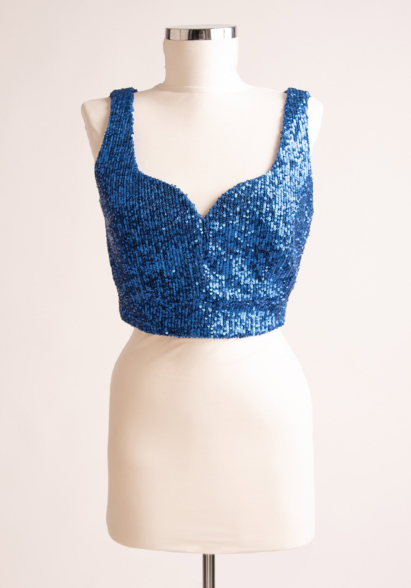 Sweetheart Crop Top in Blue Sequins F Sweetheart Crop Top in Blue Sequins F