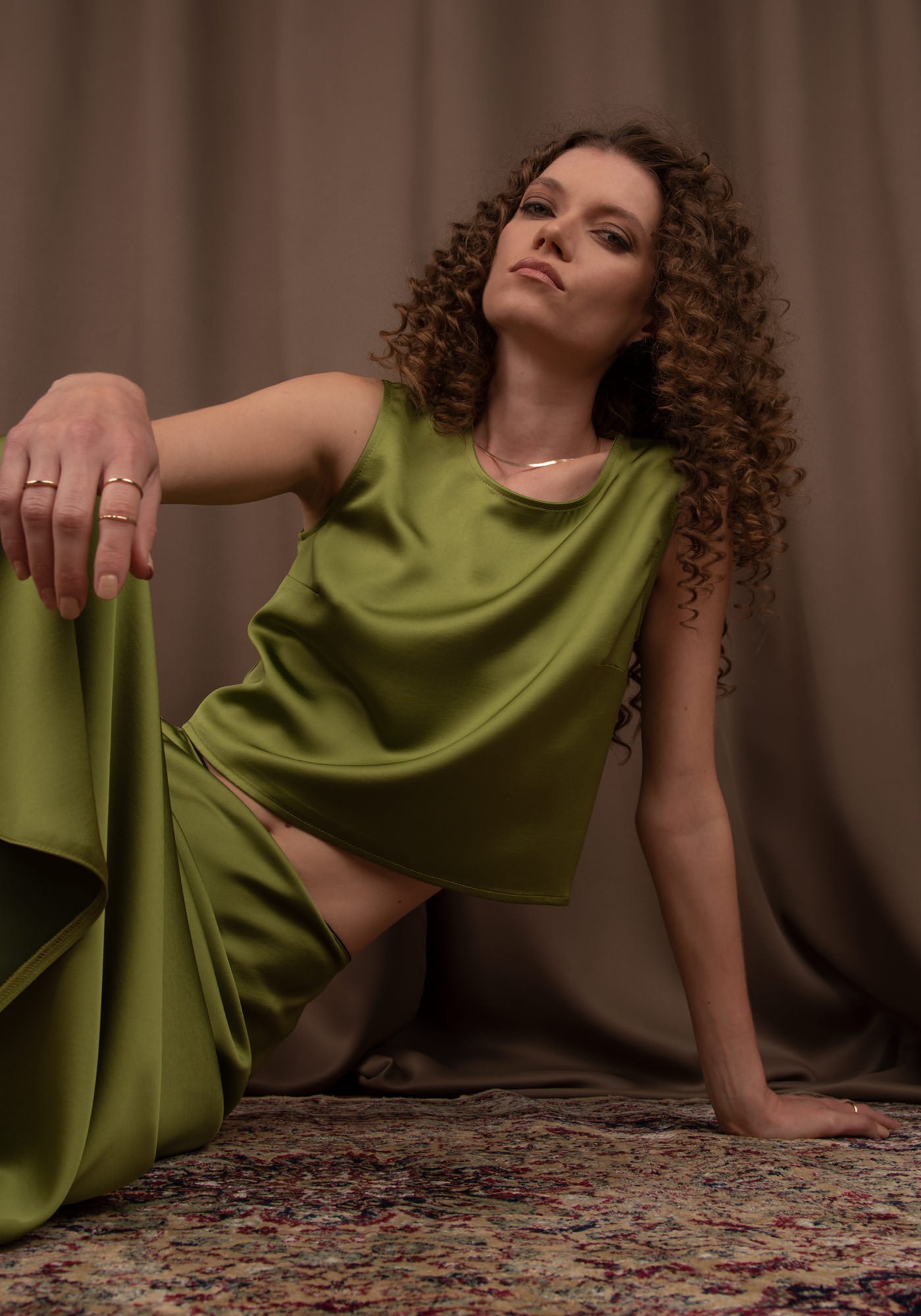 green satin crop top