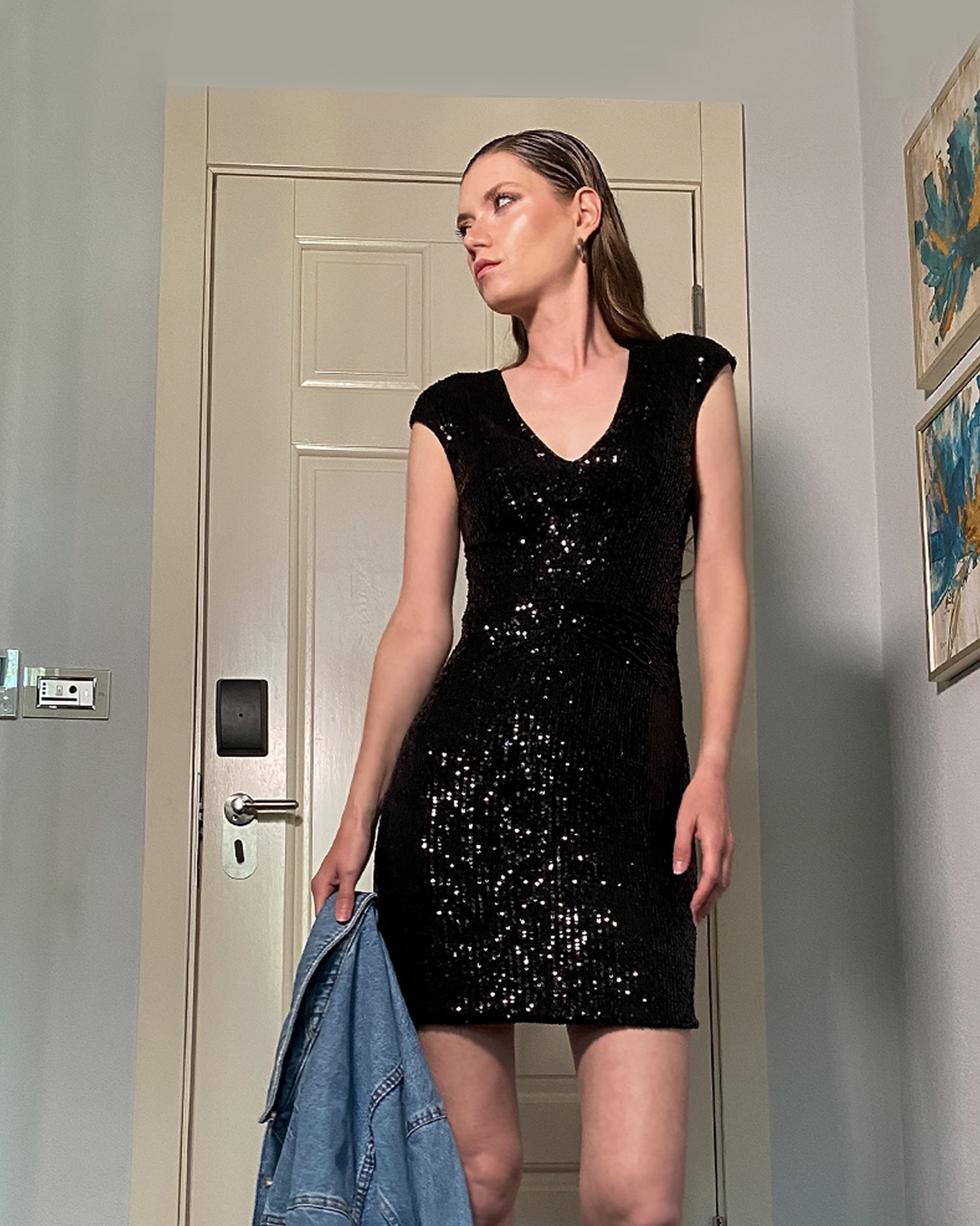 Fé Mini Dress in Black Sequins