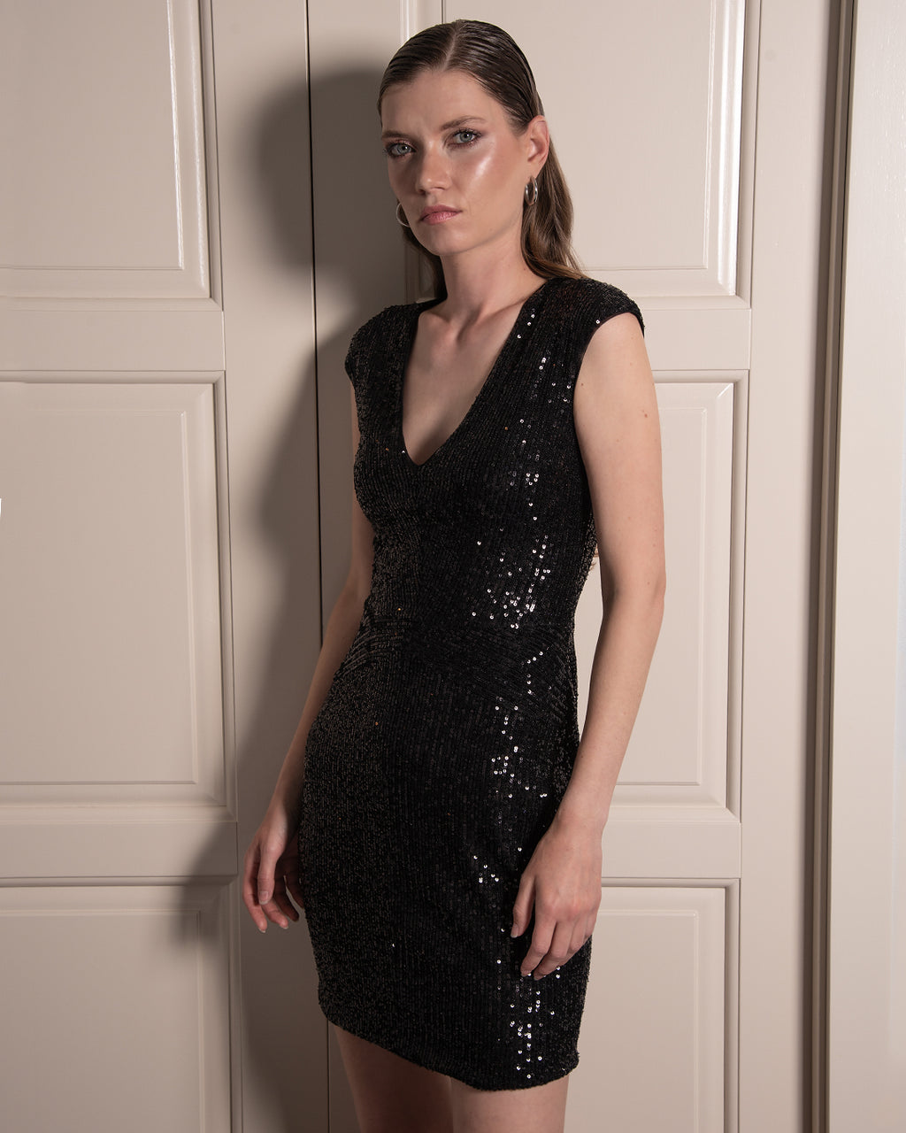Fé Mini Dress in Black Sequins