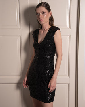 Fé Mini Dress in Black Sequins