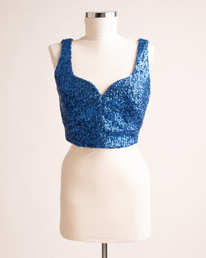 Sweetheart Crop Top in Blue Sequins