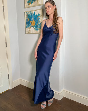 Satin Slip Dress in Navy