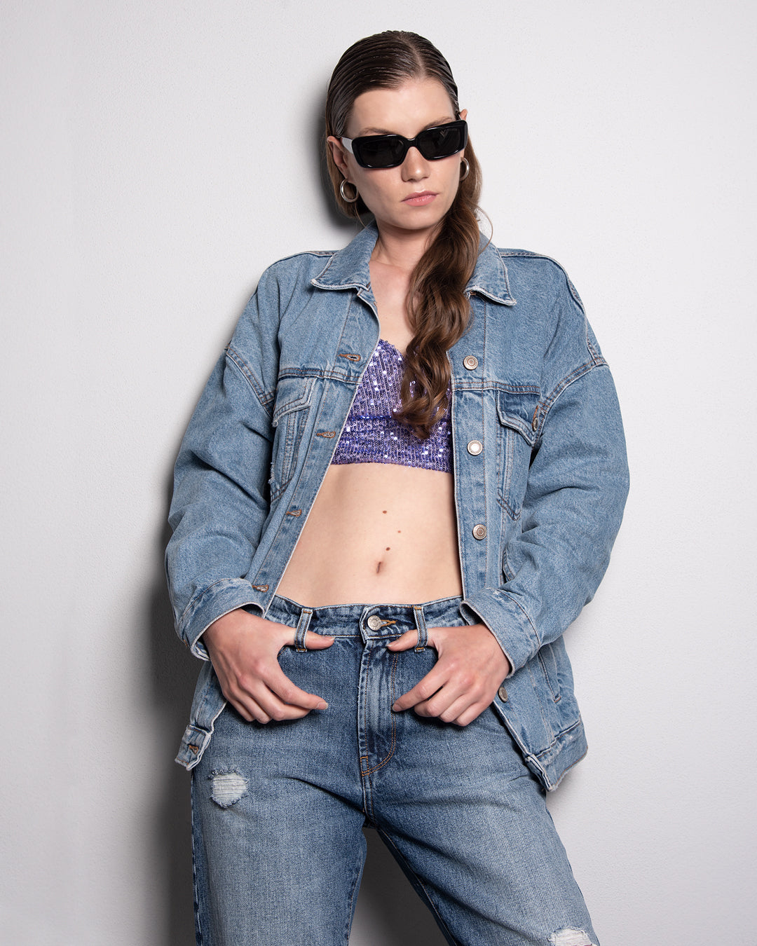 Sweetheart Crop Top in Purple Sequins