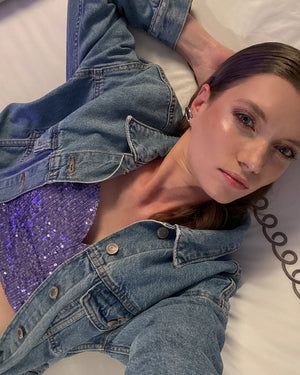 Sweetheart Crop Top in Purple Sequins